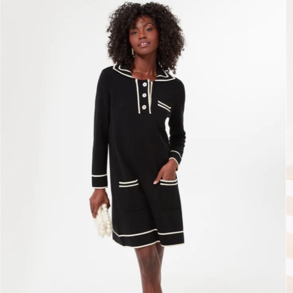 NWT Tuckernuck Black and Cream Eleanora Long Sleeve Dress